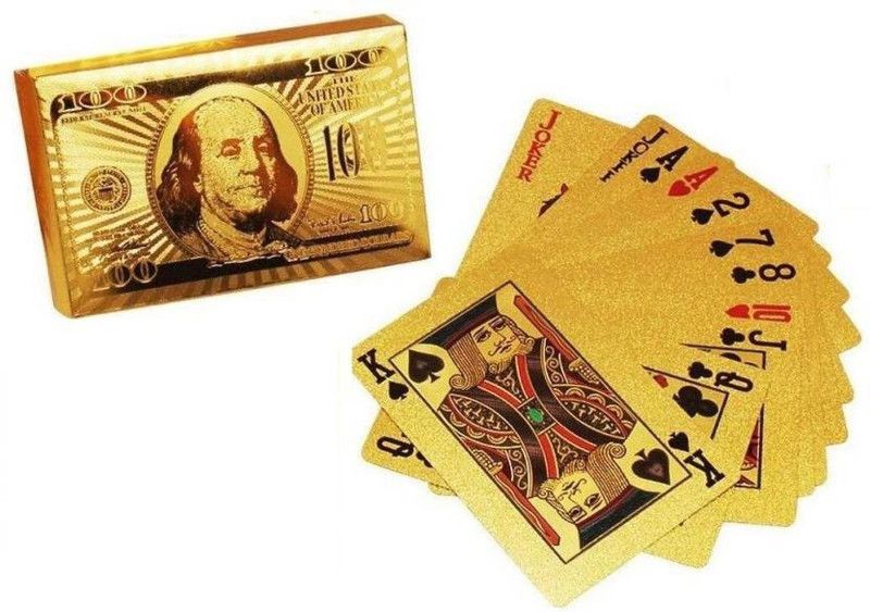 Fitprism Playing Cards Gold 24 K Gold Cards Foil Plated Good Quality Waterproof USD Golden Cards 100 Dollar Poker Playing Cards Plastic Deck Playing Card  (Gold)