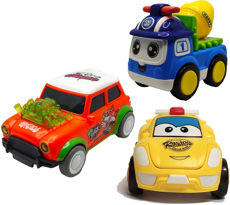 Vaniha Unbreakable Four-Wheel Drive Friction Powered Diecast Toy Set-G53  (Multicolor, Pack of: 3)