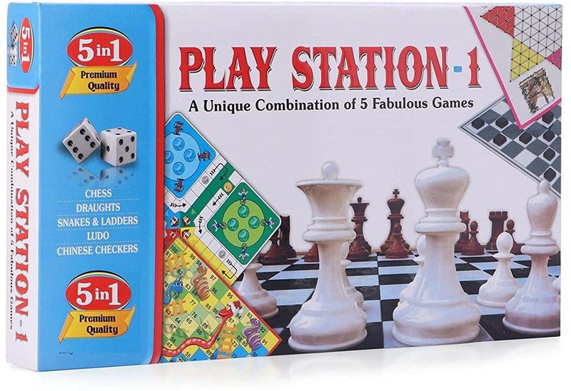 Joy Stories 5 in 1 Board Games for Kids & Adults, All in One Classic Multiple Family Games Collection Play Set - 5 in 1 Play Station 1 Game Strategy & War Games Board Game