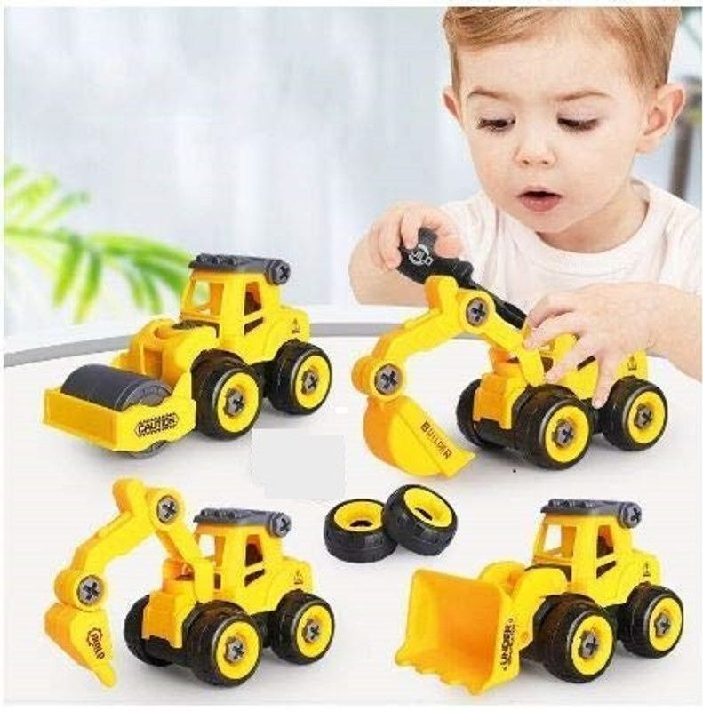 luzzo Pull Back Construction Vehicles Set, 4 Pack Construction Trucks,  (Multicolor)