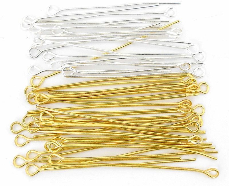 Crafts Haveli Quilling And Jewellery Making Acessories Eye Pins Combo - Gold Plated 100 Pcs + Silver Plated 100 Pcs