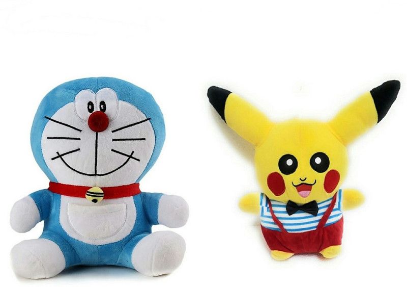 soniya enterprises doreamon-25cm and pikachu - 32 cm  (Blue, Yellow, Multicolor)