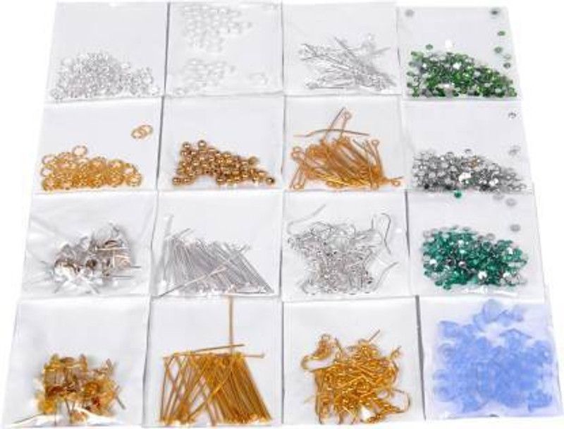 AN Sunshine jewellery making kit for begineers,( 100 cut rings, 50 earing hooks, 70 head pins, 60 eye pins, 40 earing studs, 30 back screws, 70 beads, 300 stones