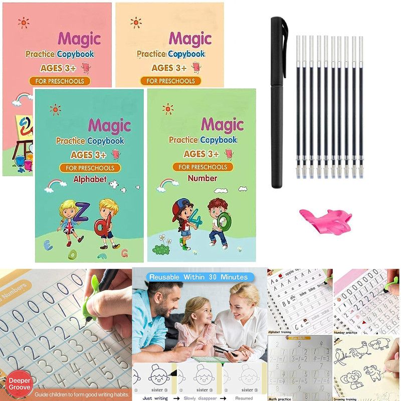 MODERNEHUB Magic Practice Copybook, (4 BOOK + 10 REFILL) Number Tracing Book for kids  (Multicolor)
