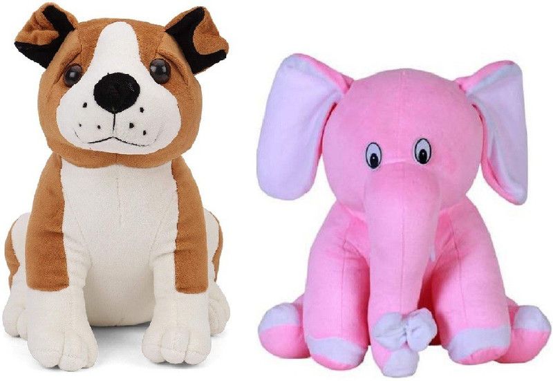 BONDINGGIFTS Combo of Bull dog with Cute Pink Elephant, Soft toys teddy bear for girls, kids, children, infants, Best Birthday Gift/Anniversary Gift/New Year present - 26 cm  (Multicolor)