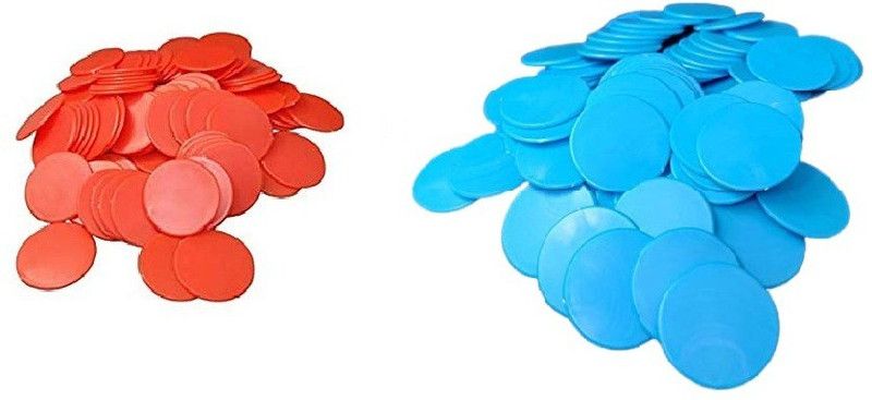 MOREL RED & BLUE PLASTIC ROUND PLAIN TOKEN COIN, CHIPS FOR GAMES, STORE, BANK, SCHOOL.  (Red, Blue)