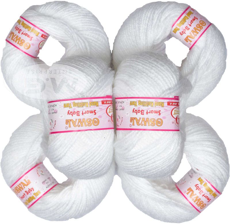 KNIT KING 100% Acrylic Wool white (8 pc) Smart Baby 4 ply Wool Ball Hand Knitting Wool/Art Craft Soft Fingering Crochet Hook Yarn, Needle Knitting Yarn Thread Dyed