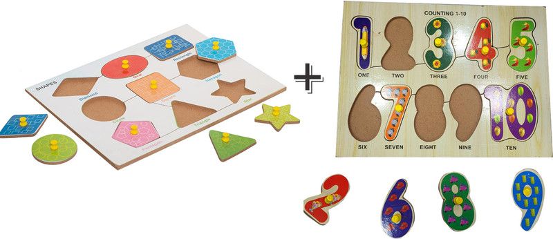 SAFESEED Shape & 1-10 Counting Puzzle Wooden for Toddler Puzzles Board  (Multicolor)