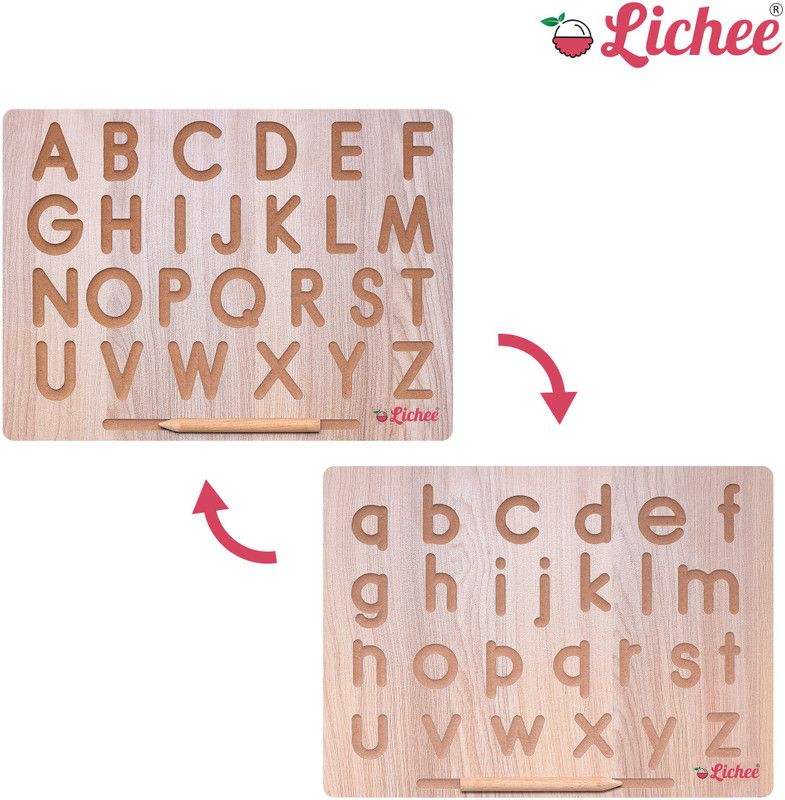 LICHEE English Alphabet Tracing Board with Dummy Pencil | Capital Word "ACBD" and Small Word "abcd" | Educational Puzzle Toys for 2+ Years Old Kids (Brown)  (Brown)