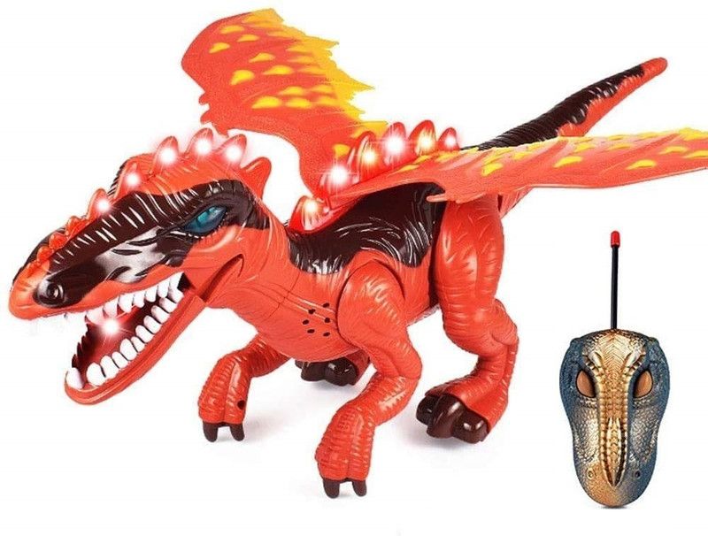 HALO NATION RC Remote Control Dinosaurs Infrared R/C Dinosaur Dragon Robot with Walking, Roaring Sound Action, Head Swing Movement Toy for Kids Boys Girls  (Red)