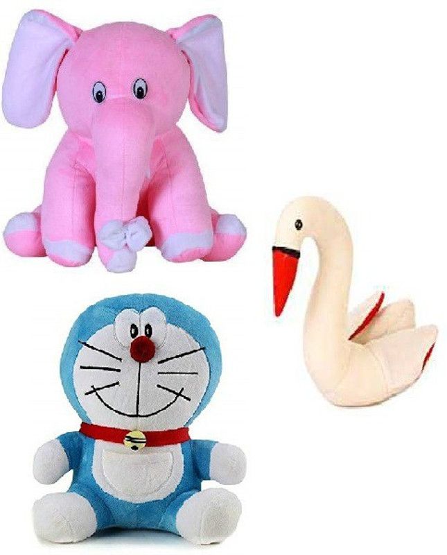 KashishGiftGallery Soft toy pink elephant-swan-doremon for kids-25-30 - 15 cm  (Multicolor)