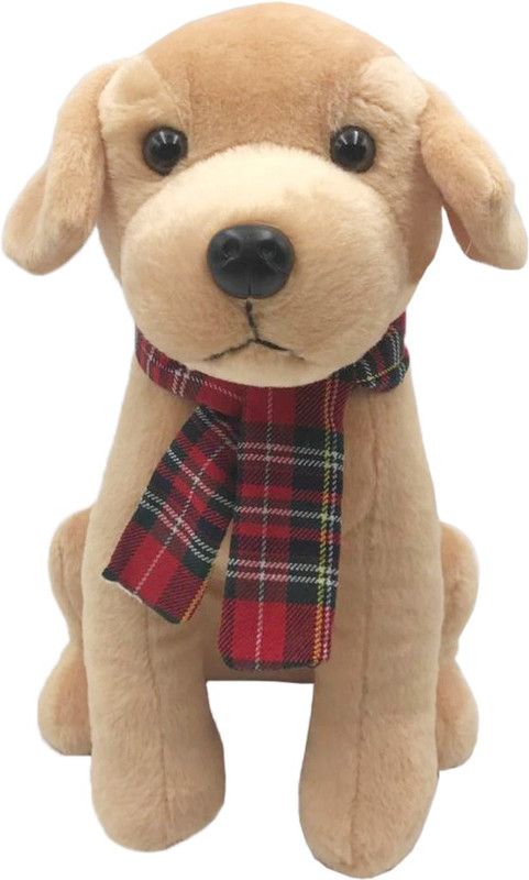 My Baby Excels Brown Dog with Burberry Print Muffler Plush 35 cm - 35 cm  (Brown)