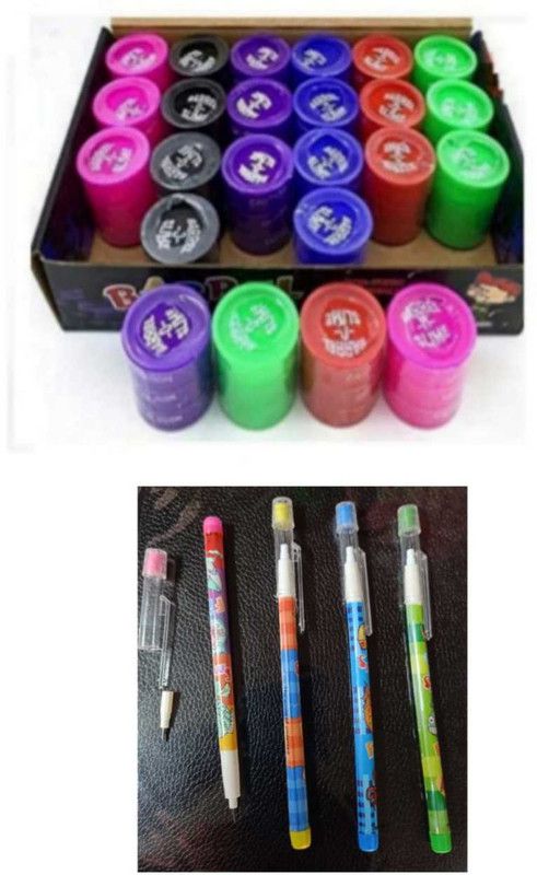 imtion 2 in 1 ( 3 Pcs slime jelly any colour + 4 Pcs Dhakka Nip Pancil attached)