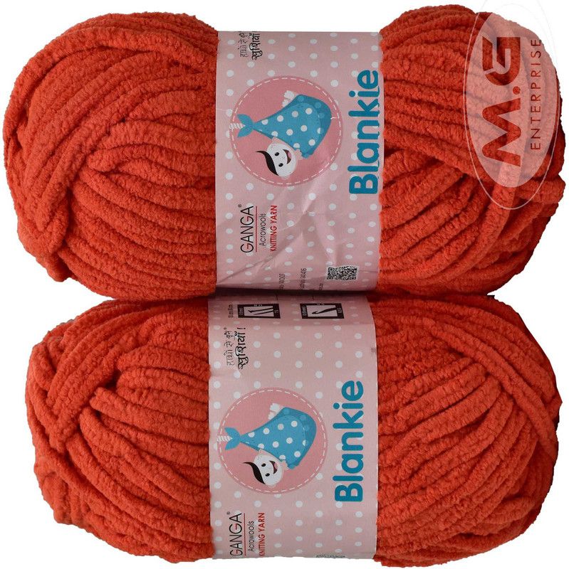 Simi Enterprise Knitting Yarn Thick Chunky Wool, Blankie Deep Orange 500 gm Best Used with Knitting Needles, Crochet Needles Wool Yarn for Knitting, With Needle.- U SM-VV