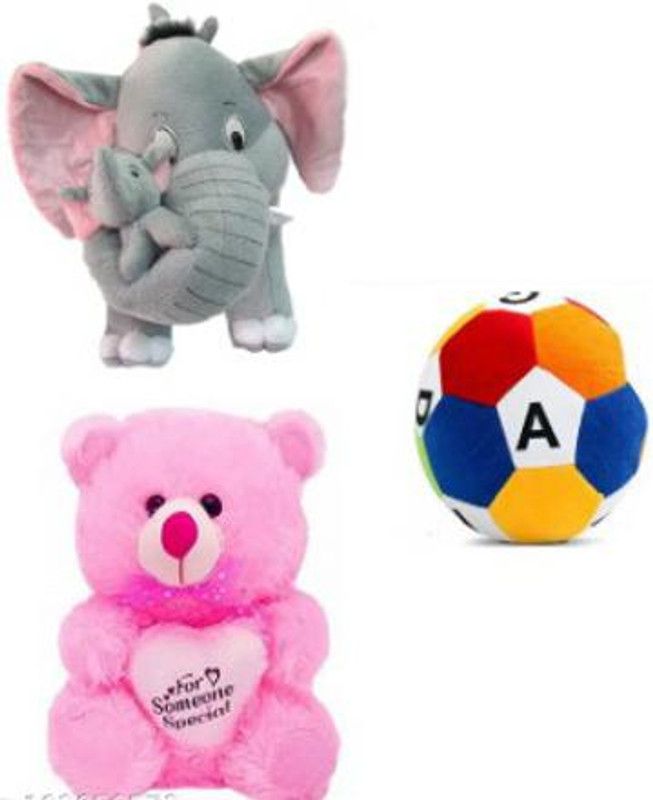 MK Enterprises Elephant With Baby,Cap Teddy And Pink Teddy Bear Soft - 30 cm  (Multicolor)
