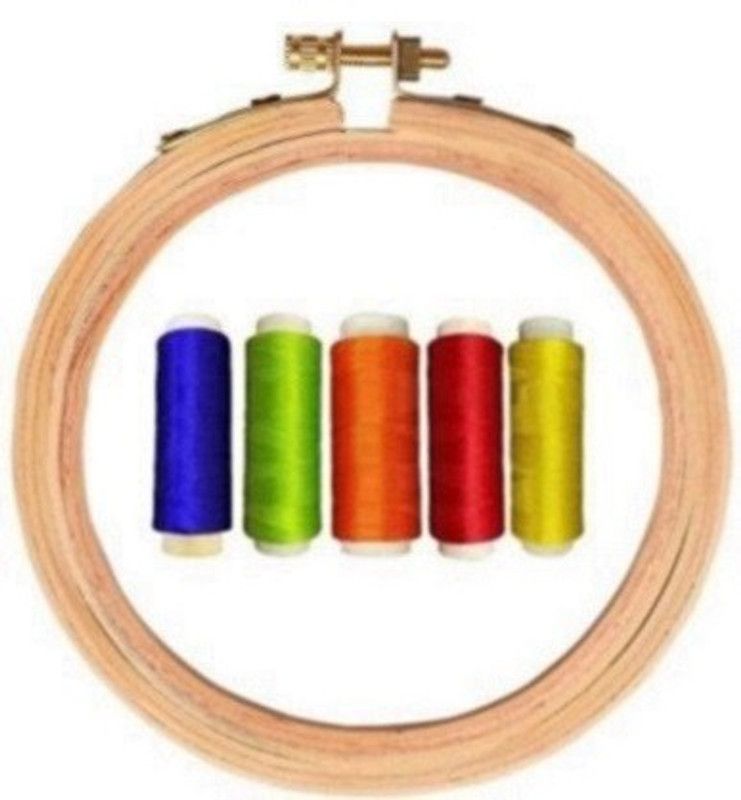 Udhayam wooden embroidery hoop with brass screw (5 inches) and 5 spools of silk thread.
