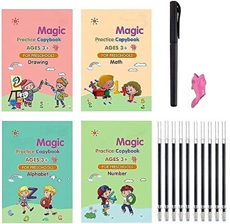 7Eleven Enterprise Magic Drawing Practice Copybook (4 Books,10 Refill)  (Multicolor)