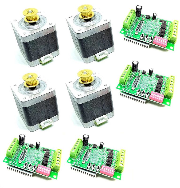 INVENTO 4Pcs Nema 17 5 Kg-cm Bipolar Stepper Motor with inbuilt 20 teeth GT2 Pulley + TB6560 Stepper Driver for CNC Robotics 3D Printer Automotive Electronic Hobby Kit