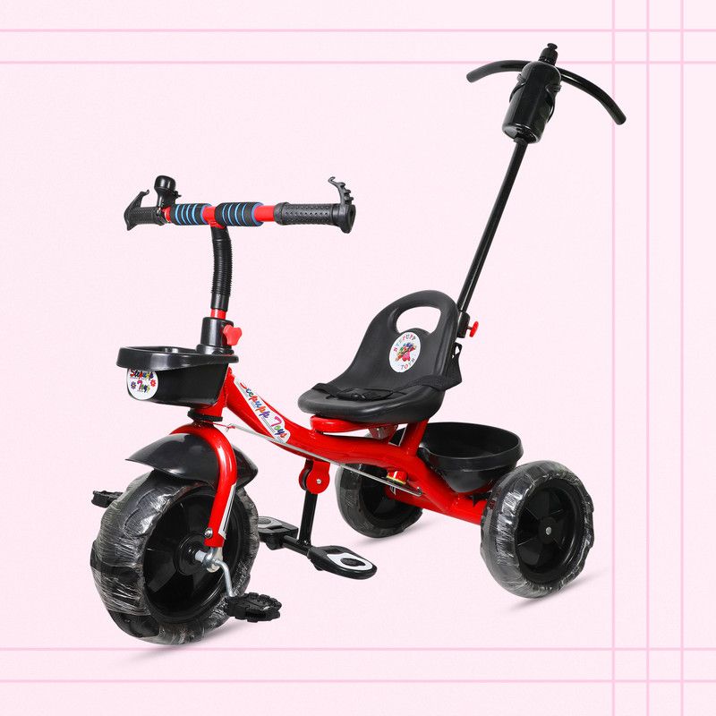DIYANK DY RED HANDLE BACK AND FRONT BASKET FOR INFANTS-11 Tricycle  (Red, Black)
