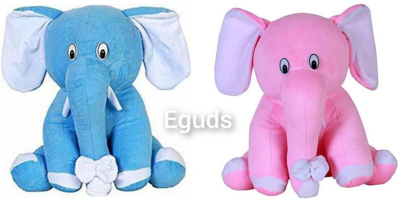 Eguds High quality cute & attractive sitting elephant (combo) for kids, gift/birthday & decoration - 25 cm  (Blue, Pink)