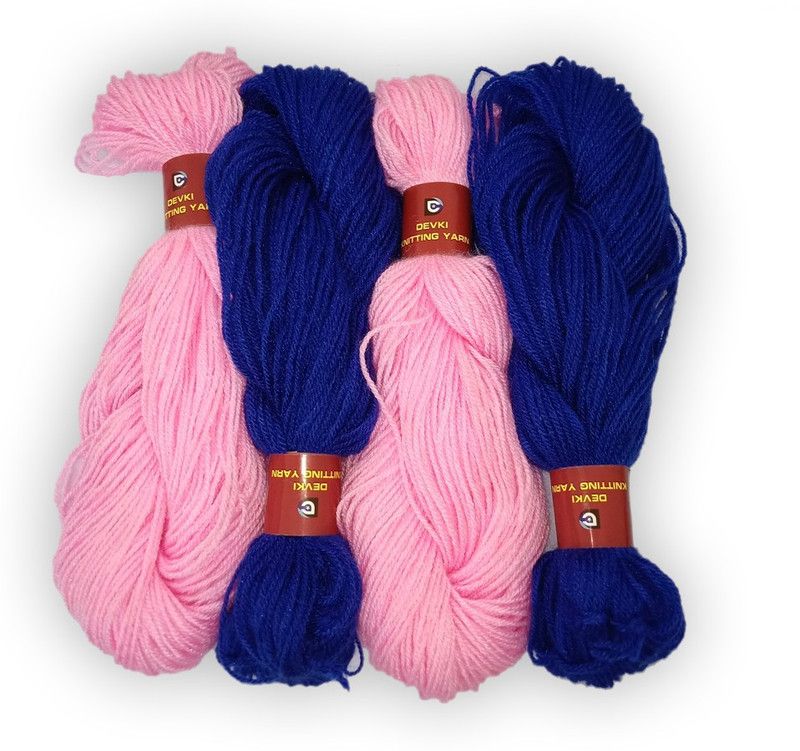 devki knitting yarn PACK OF 200 gm YARN . ROYAL BLUE & BABY PINK COLOR .