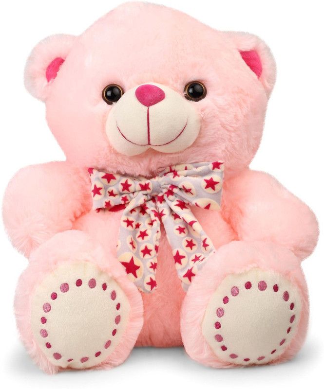My Baby Excel Bear with Grey and Pink Bow 35 cm Baby Pink  Colour - 35 cm  (Pink)