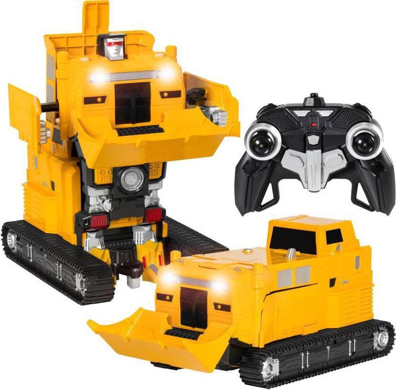 GoMerryKids 1:14 Scale 2.4 Ghz Big Size RC Remote Control Transformer Robot Excavator Bulldozer Truck / Crane, Deformation Shooting Transformer  (Yellow)