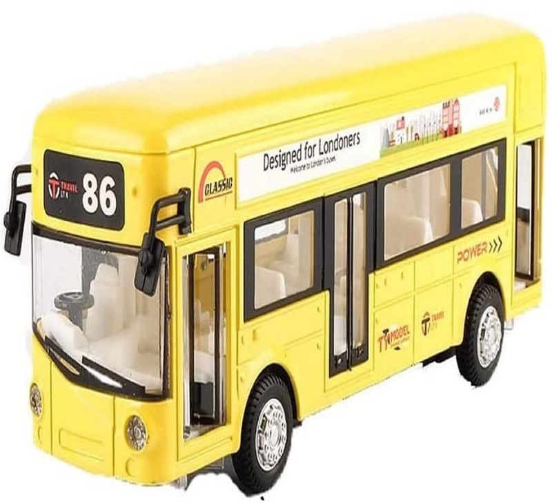 KTRS London Bus Pull Back Die Cast Vehicle with Openable Door Bus with Light Sound  (Multicolor)