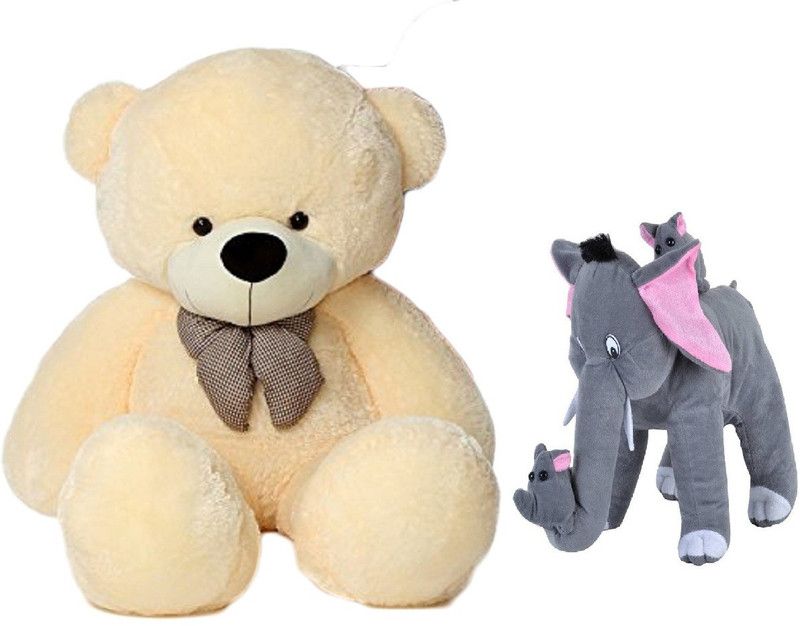 PMP TOYS Combo Offer Cute Beige Teddy Bear With Grey Mother Elephant - 152.047 cm  (Beige)