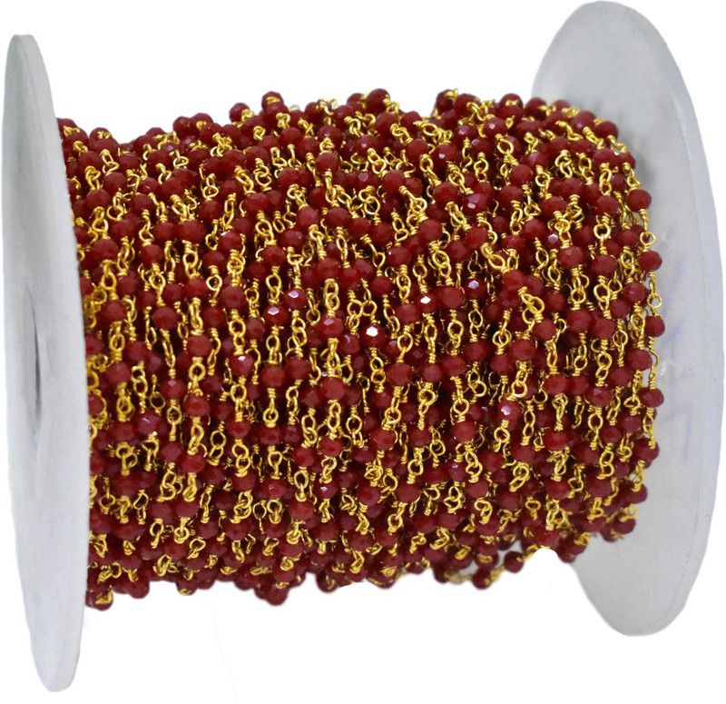 Embroiderymaterial Jewellery Making Rondelle Bead Chain Beaded Chain (Maroon, 1 Mtr)