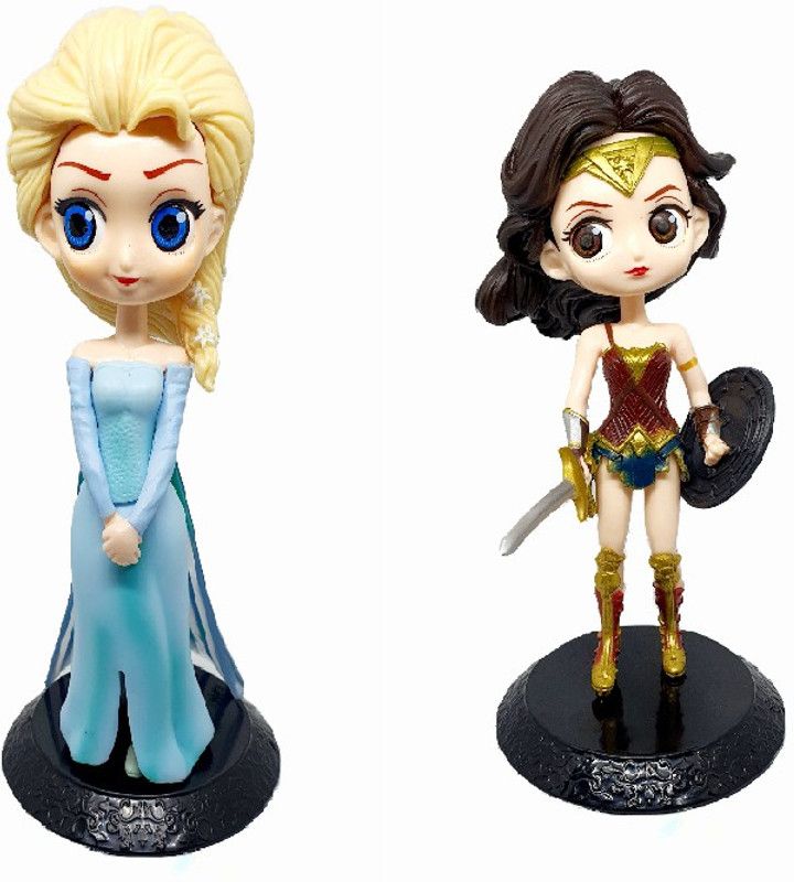 Daiyamondo Els Crown Princess With Wonder Women Figure Limited Edition for Car Dashboard, Decoration, Cake Decoration , Office Desk & Study Table (15cm)(Pack of 2)  (Multicolor)