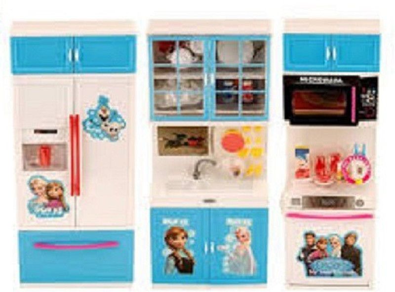 Lakshita Enterprise Little Chef Kitchen Play Set blue with Light and Sound Cooking three division Kitchen Play Set