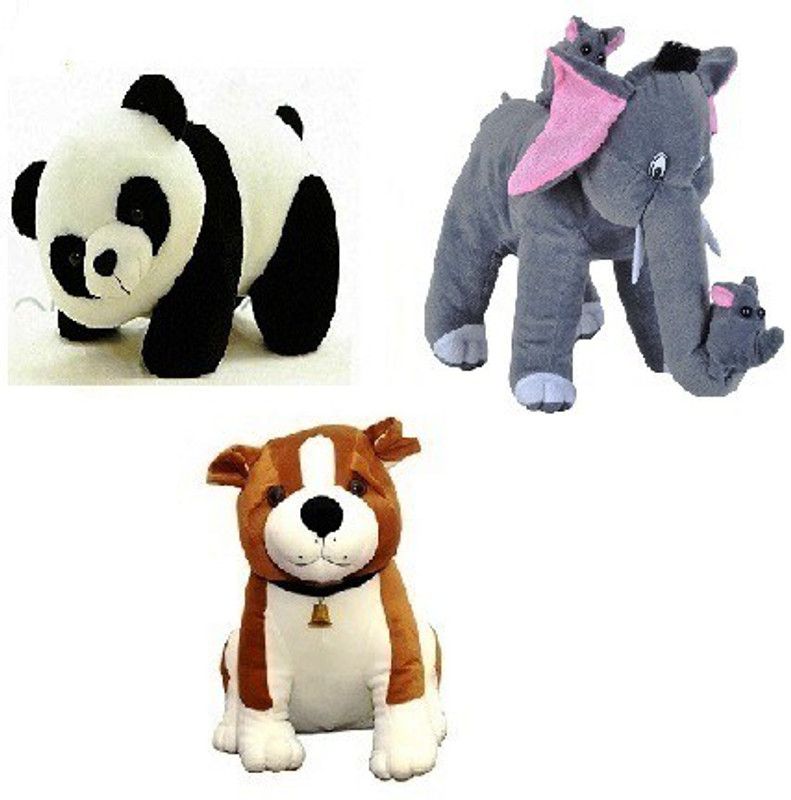 AURA SPACE Combo of Panda Bulldog and Elephant Best Soft Teddy Bear - 13 cm  (Multicolor)