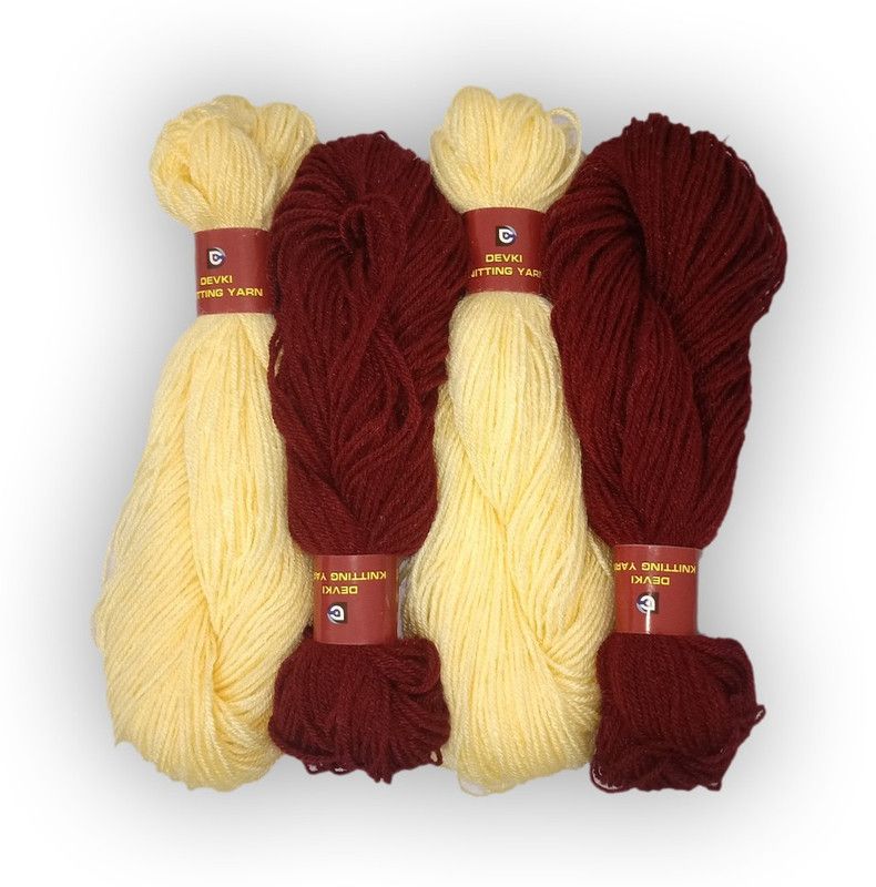 devki knitting yarn PACK OF 200 gm YARN . DARK CREAM AND MAROON COLOR