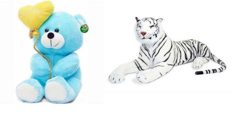 Deals India Deals India I Love You Balloon Heart Teddy Blue 20 cm and white stuffed tiger animal (32 cm) combo - 20 cm  (Multicolor)