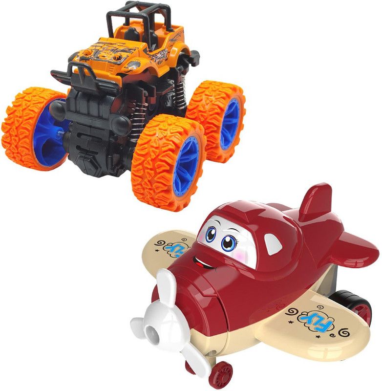 Vaniha Unbreakable Four-Wheel Drive Friction Powered Diecast Toy Set-A124  (Multicolor, Pack of: 2)