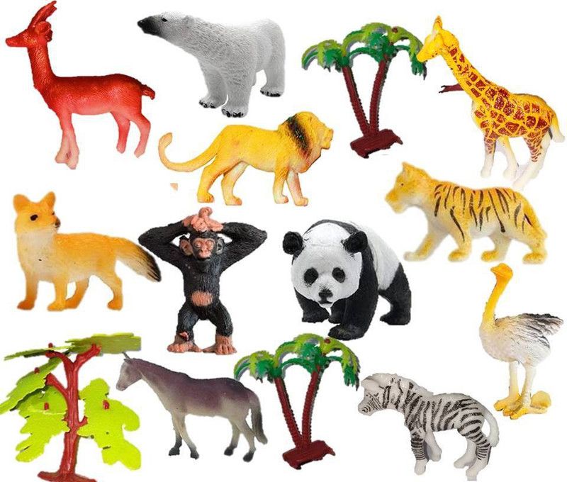 Mallexo Soft Animal Toys for Kids Set of 15PC Jungle Animal Toy Set for Kids Safely Play Toys Set Multi-Color Forest Animals Toys Pack for Boys and Girls - Animal Action Figures  (Multicolor)
