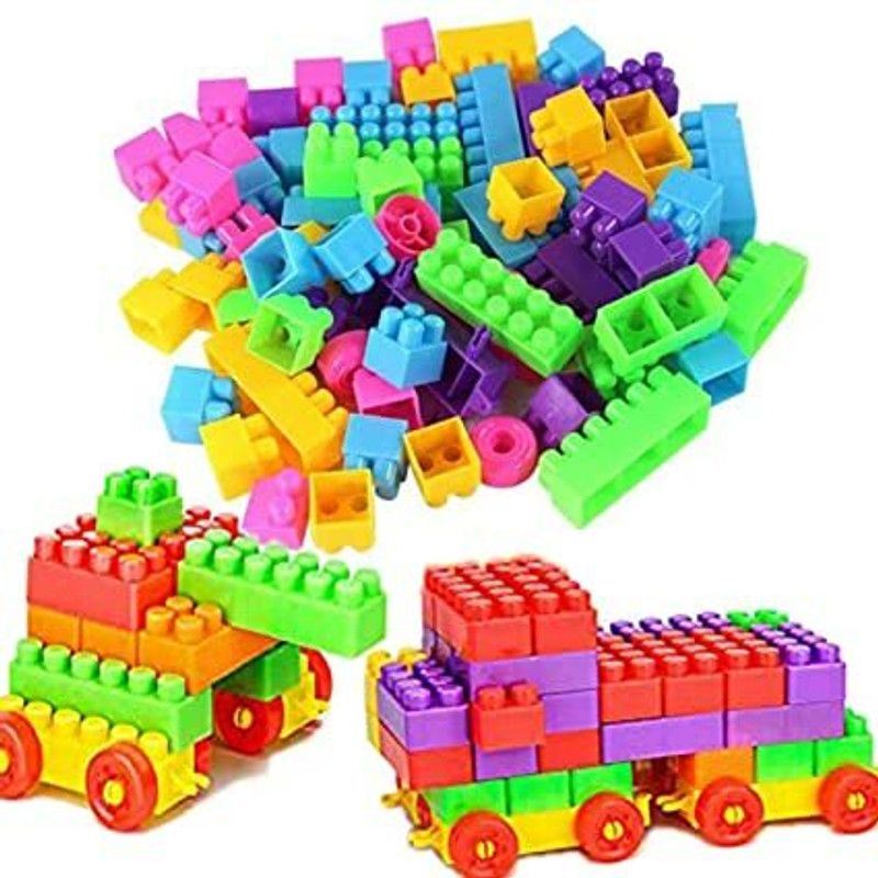 HRK 100 Pc Building Blocks with Vehicle Blocks and Wheels  (Multicolor)