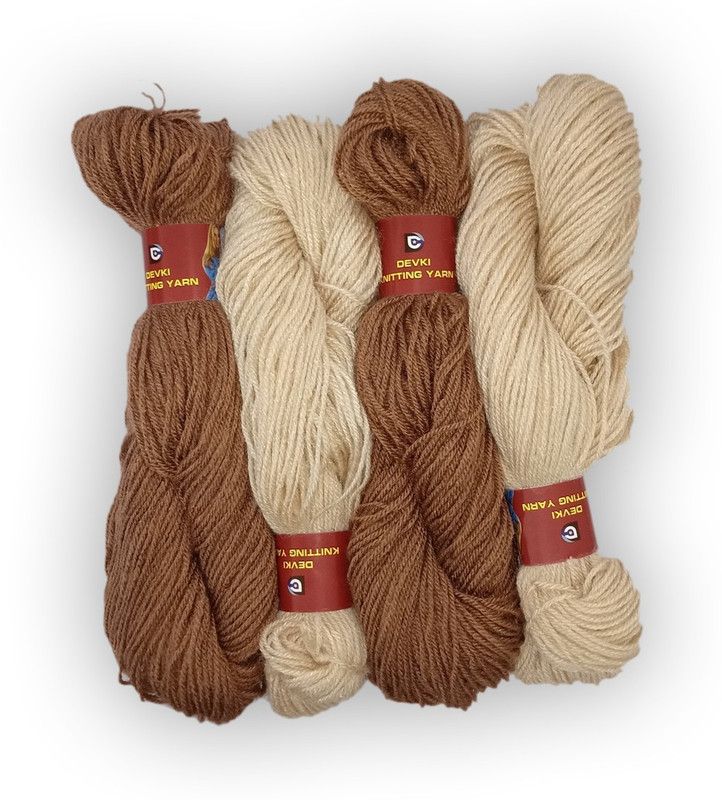 devki knitting yarn PACK OF 200 gm YARN . LIGHT BROWN & COCONUT WHITE COLOR.