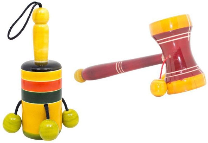 WudCraft Wooden Musical toys for Infants - Damru and Rattle - Pack of 2 nos Rattle  (Multicolor)