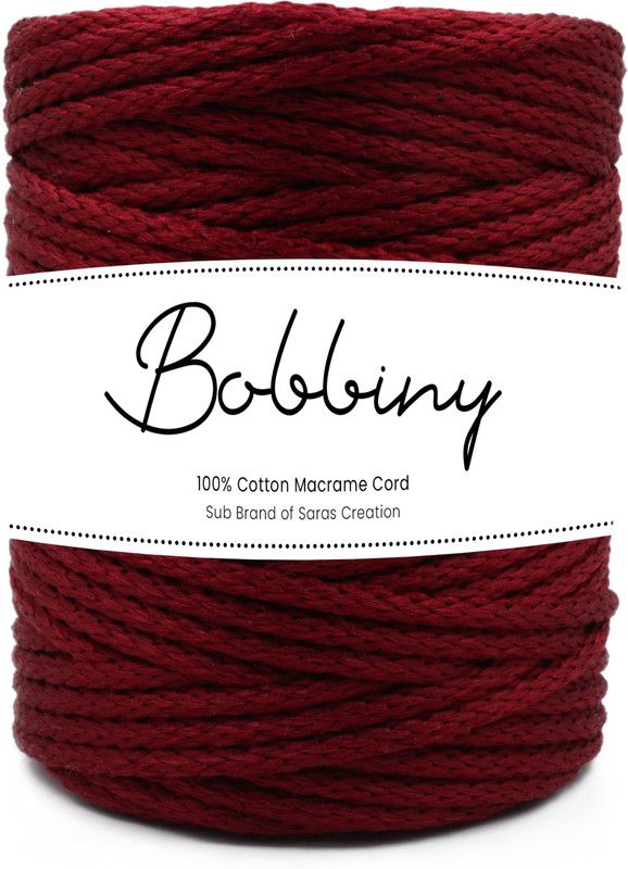 Bobbiny Knitted Macrame 5mm 50Mtr.Cotton ART Silk Cord Dori Thread Macrame Maroon.