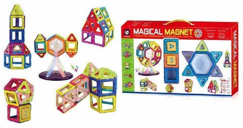 SHAHI 52 PCS Mag Magical Magnetic Building Blocks 3D Magic Play Stacking Set for Brain Development Educational, Learning & Creativity Puzzle Game for Kids  (Multicolor)