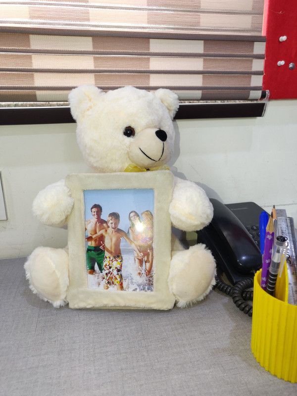 Fun Zoo Personalised Gift Teddy Bear with Square Photo Frame Soft Stuff Toy - 30 cm  (Cream)