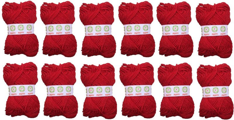 puffy Hand Knitting Art Craft Soft Fingering Crochet Hook Yarn, Needle Knitting Thread For Wool Ball Hand Knitting Art Craft Soft Fingering Crochet Hook Yarn, Needle Knitting Thread Dyed Dark Red Color Pack Of 12