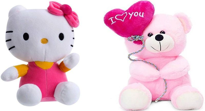 Bakku Toys Teddy bear kids and girls gift item kitty ballon teddy set off 2 - 28 cm  (Multicolor)