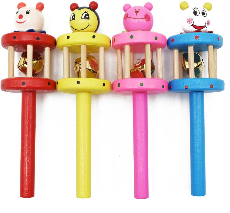 justhandmade Wooden Cage Rattles| Musical Toys - Toy For Kids(Pack Of 4) Rattle  (Multicolor)