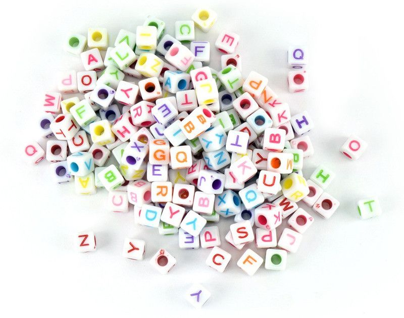 Unobite 200 Piece Plastic Alphabet Beads with Colorful Letters for Jewellery Making, DIY Bracelets, Necklace, Key Chains and Kids Jewellery(White Color, Square Shape)