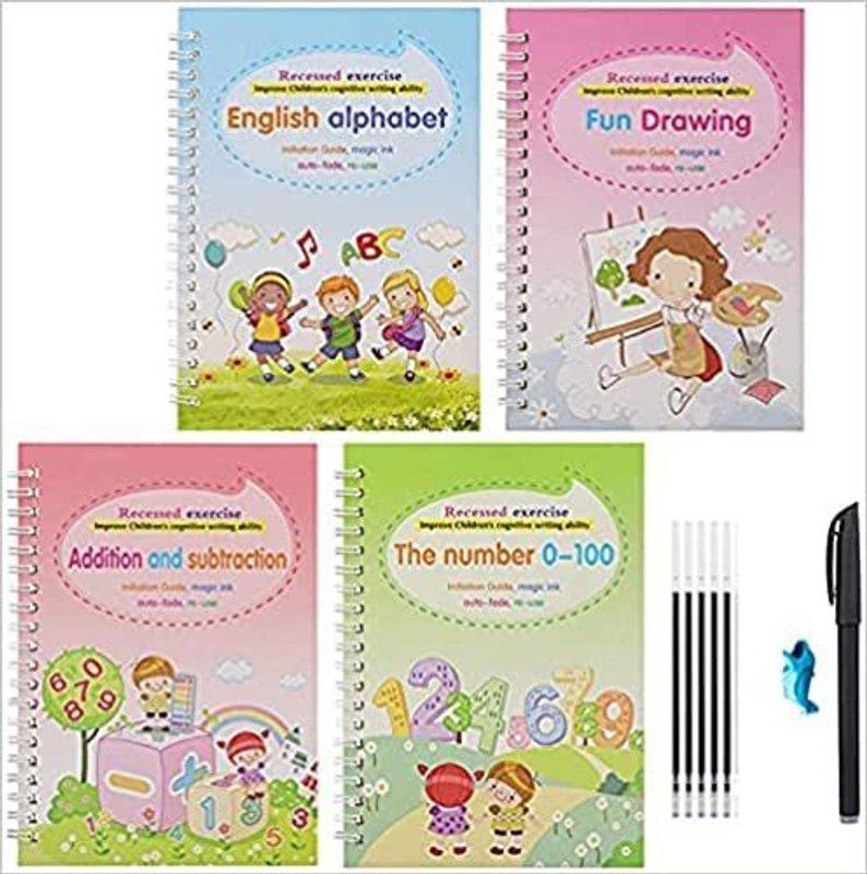 ALORNOR Magic Practice Copy Books Set of 4 Magic Writing & Drawing Books (Multicolor)  (Multicolor)
