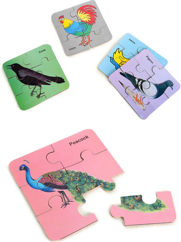 DgCrayons Wooden Multi-color Birds 6 Piece cutting With 5 Different Jigsaw Puzzles Fun with Learning games for kids Boy And Girls Size 6 X 6 Inch Age 3+  (30 Pieces)