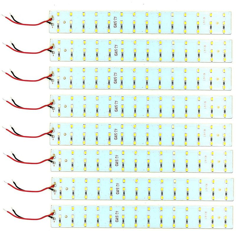 INVENTO 8Pcs 12V 15W 2835 LED Strip White Color 42 SMD LED Plate 200x25x2.5mm High Power Ultra Bright Automotive Electronic Hobby Kit